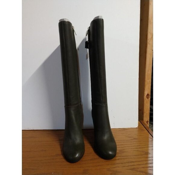 Justin Womens Genuine Leather Knee-High Boots 5.5 Olive Green With Zipper & Bloc - Picture 2 of 14